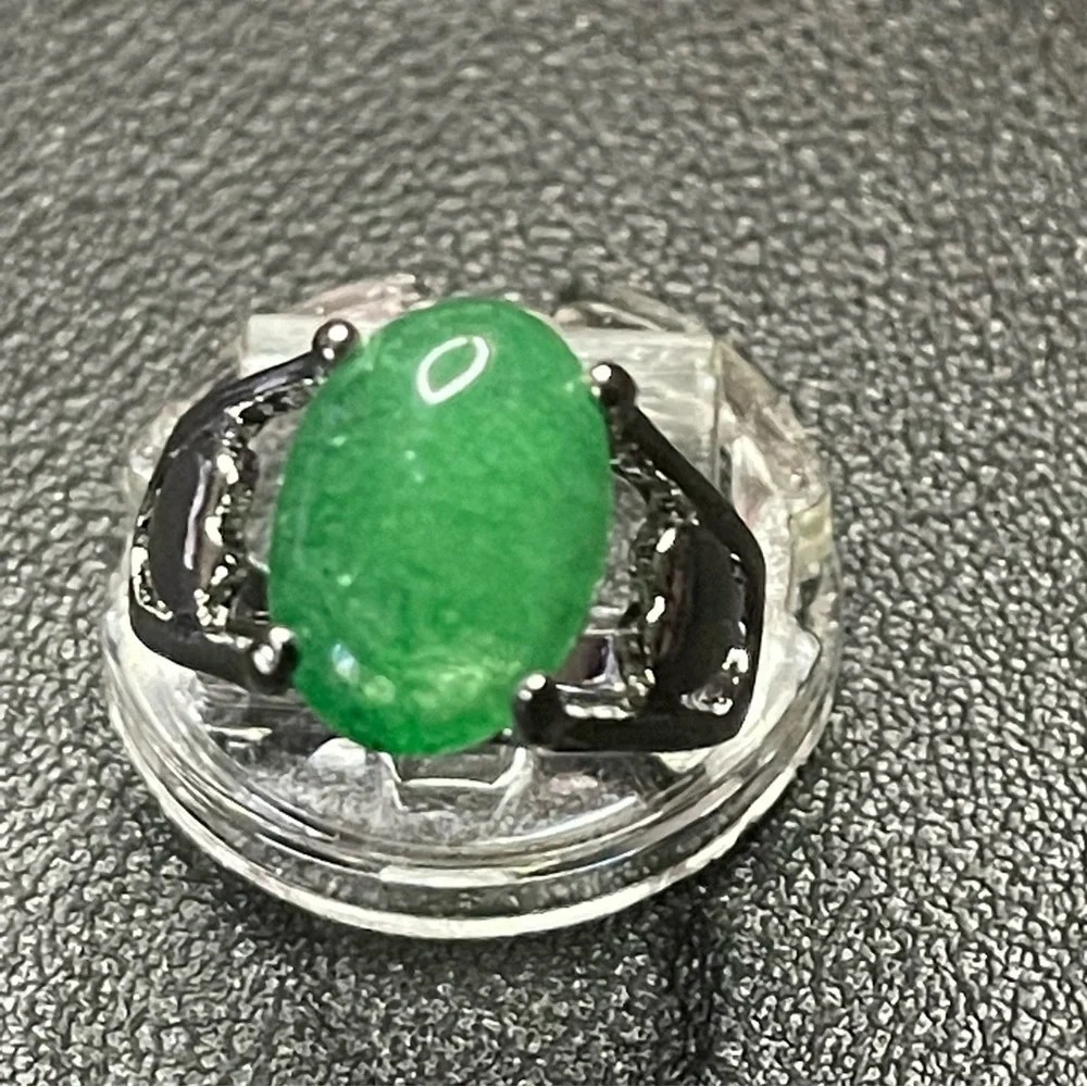 New Sterling Silver Oval Cut Green 4 Prong Crackle Quartz Gemstone Handmade Ring
